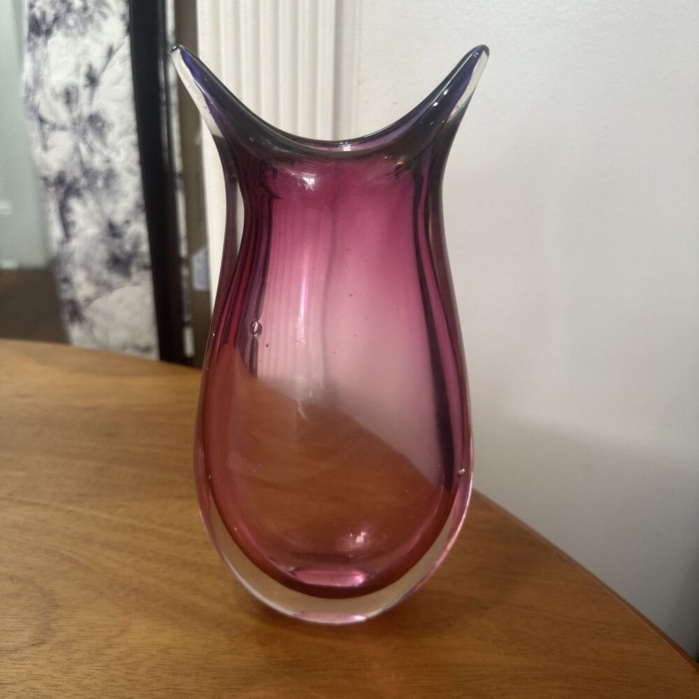 Bohemian Czech Republic Mid Century Art Glass Vase Hand blown Pink Sommerso
